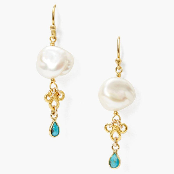 White Pearl and Turquoise Loop Earrings – Chan Luu