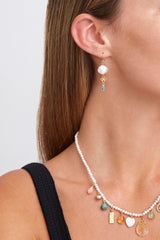 White Pearl and Turquoise Loop Earrings