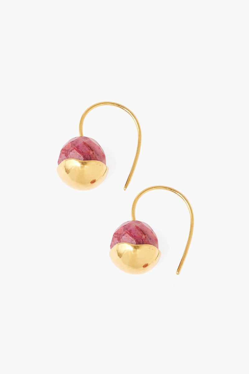 Gold Dipped Fuchsia Agate Earrings