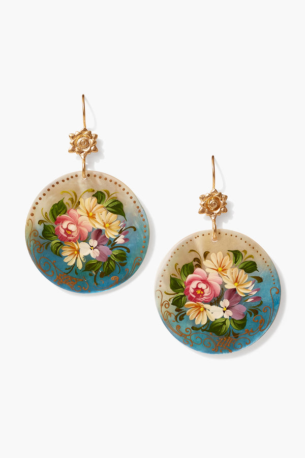Posy Painted Coin Earrings Blue Mix