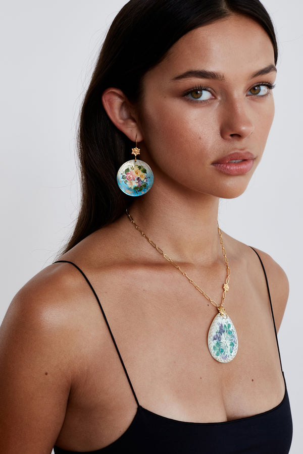 Posy Painted Coin Earrings Blue Mix