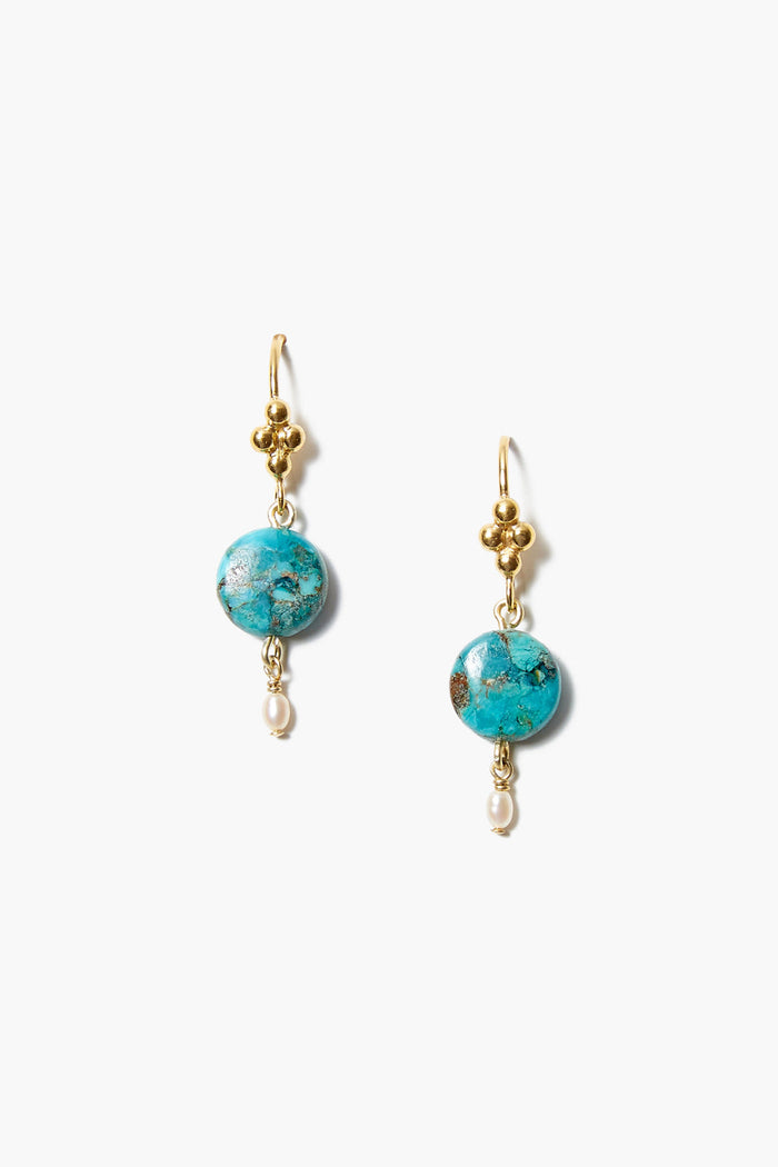 chan luu Turquoise and Pearl Drop Earrings Earrings