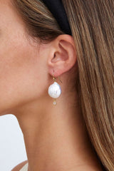 White Pearl and Diamond Teardrop Earrings
