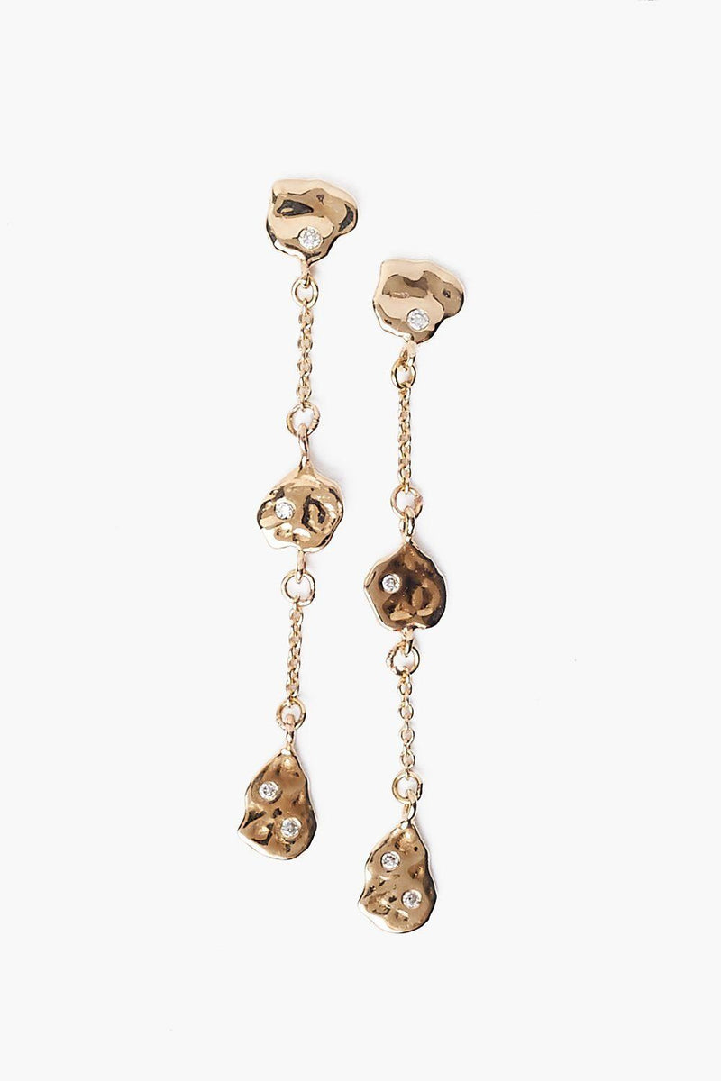 14k Gold Tiered Coin and Diamond Earrings
