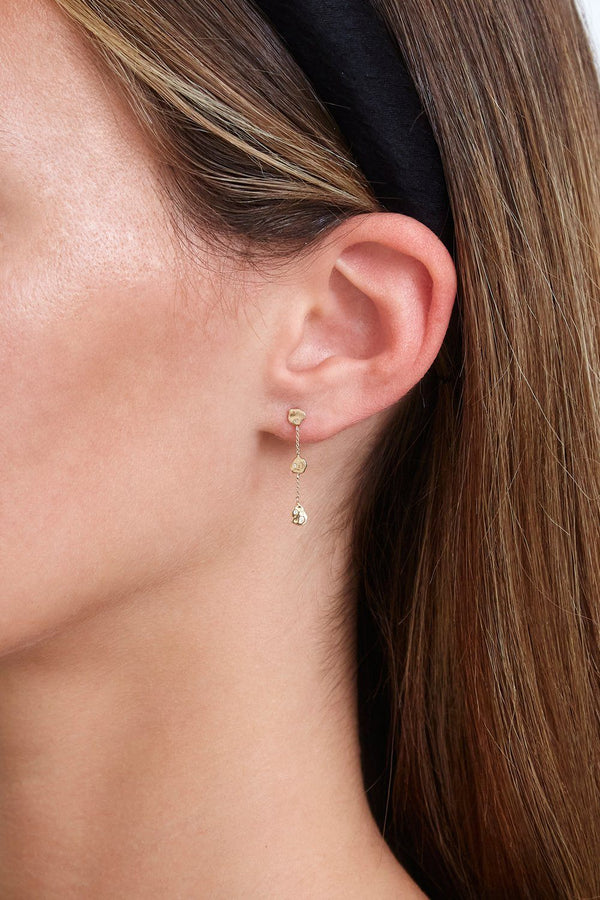 14k Gold Tiered Coin and Diamond Earrings
