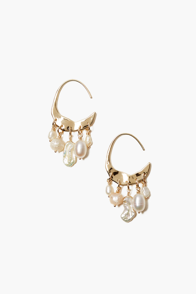 14k Petite Crescent White Pearl and Gold Hoop Earrings – Chan Luu