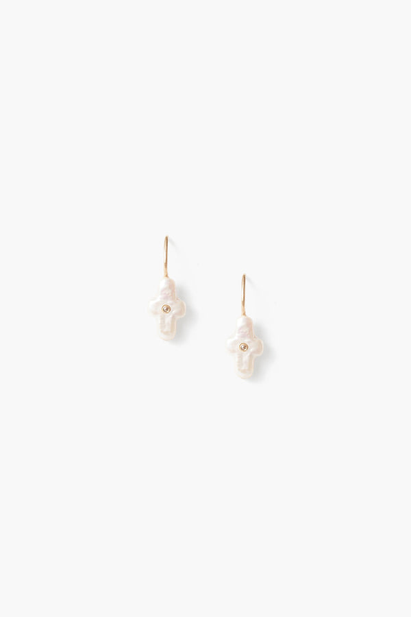 14k Gold & Pearl Playa Cross Earrings