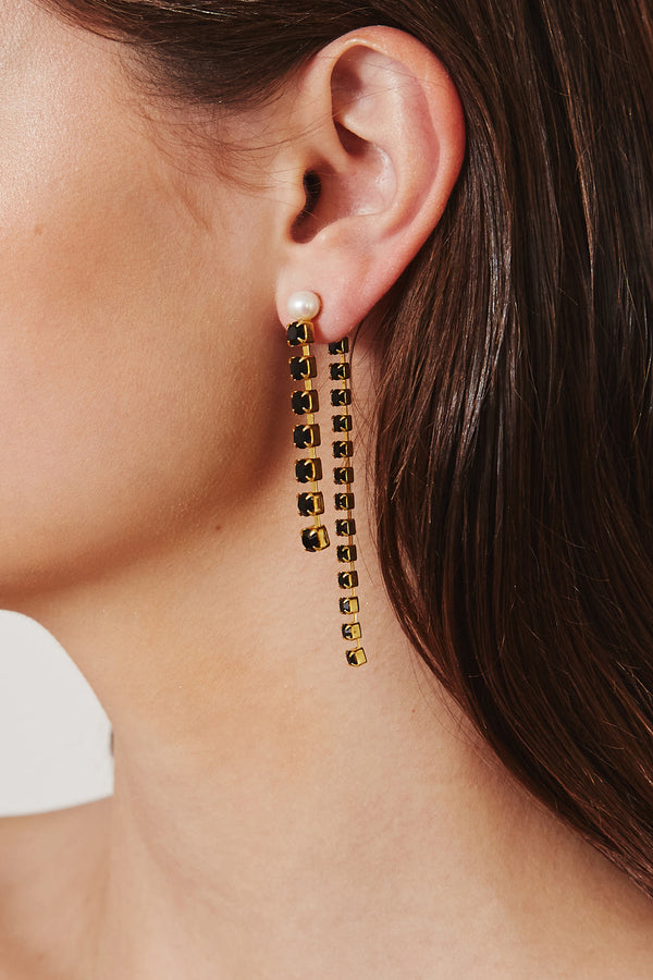 Black Crystal and Gold Duo Earrings
