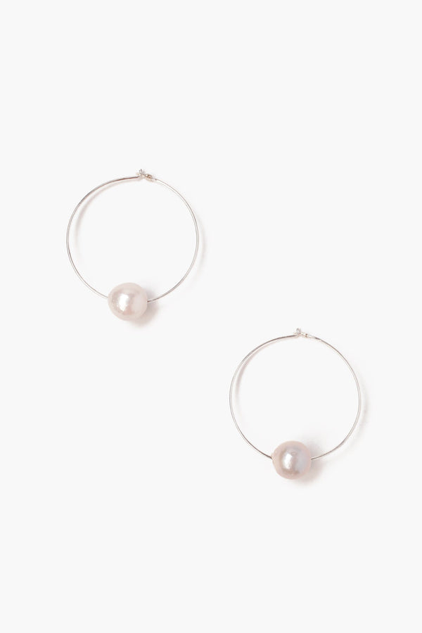 White Floating Pearl Hoop Earrings