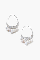 Crescent White Pearl and Silver Hoop Earrings