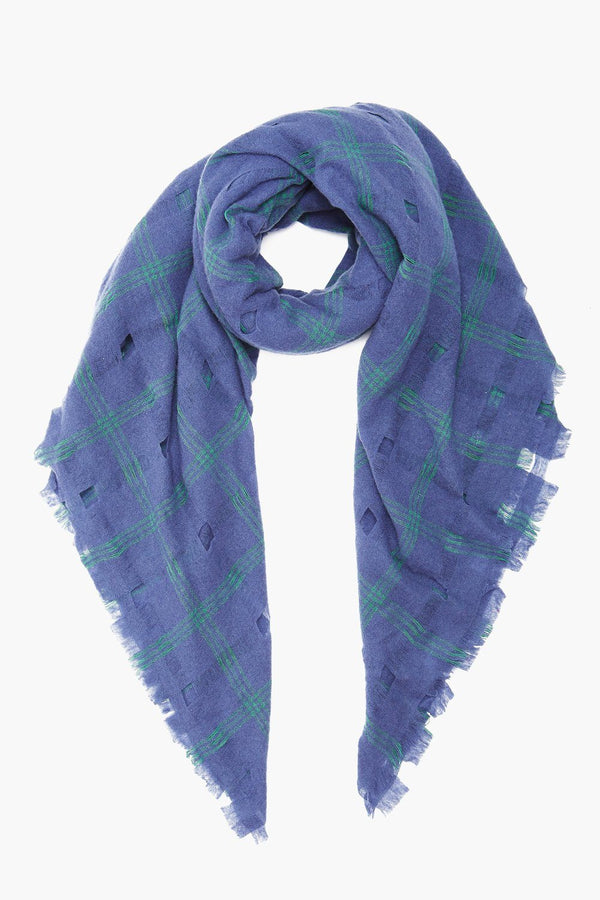 Crown Blue Plaid Wool Scarf
