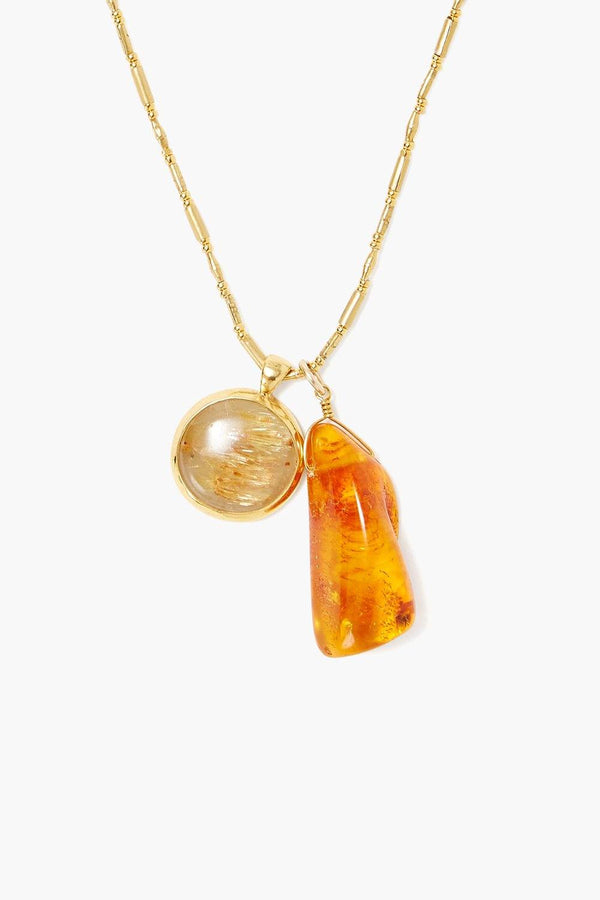 Amber and Rutilated Quartz Voyage Duo Necklace