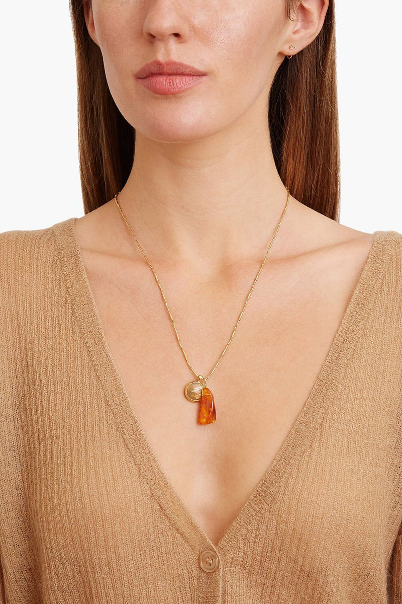 Amber and Rutilated Quartz Voyage Duo Necklace