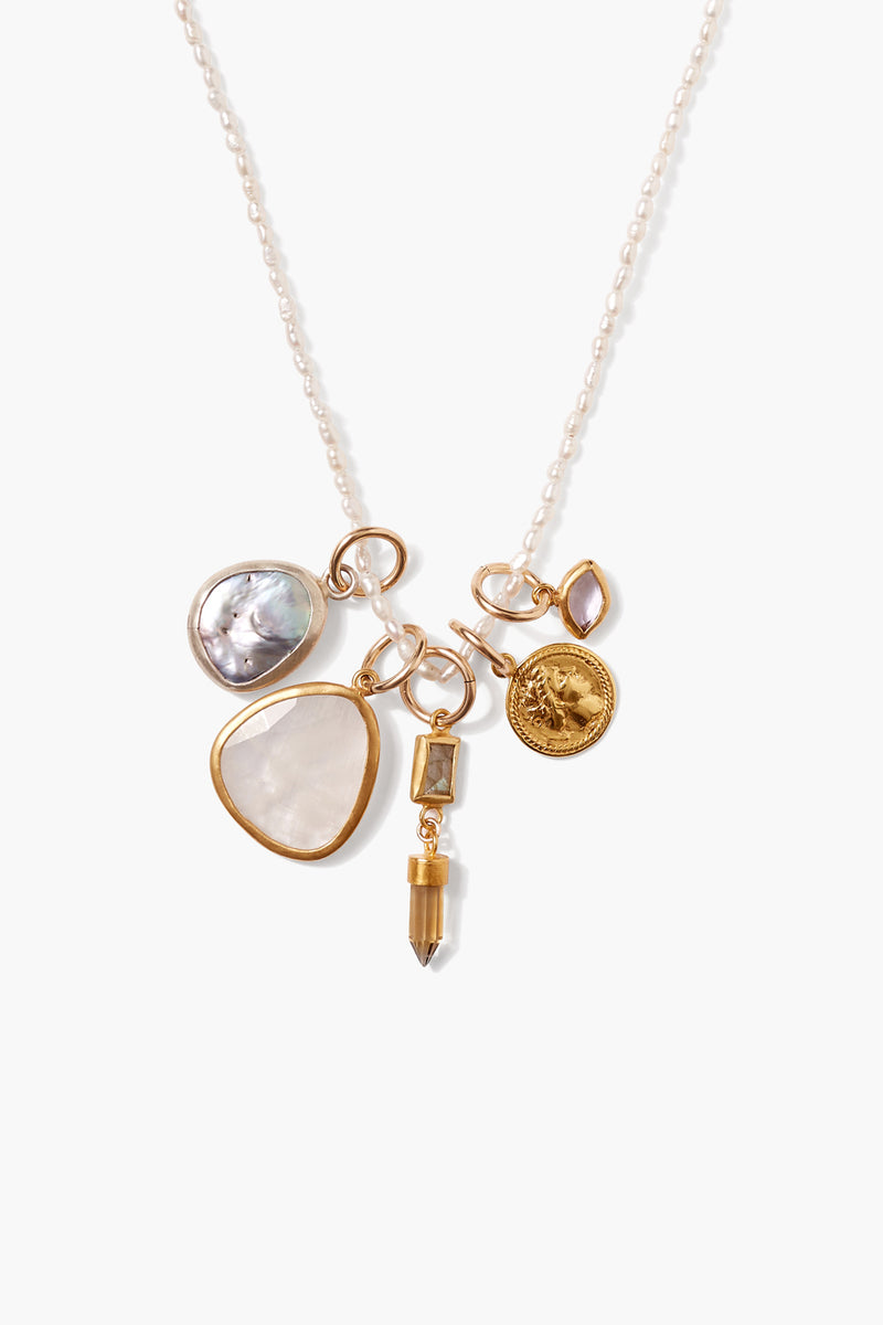 Hypatia Charm Necklace White Pearl Mix