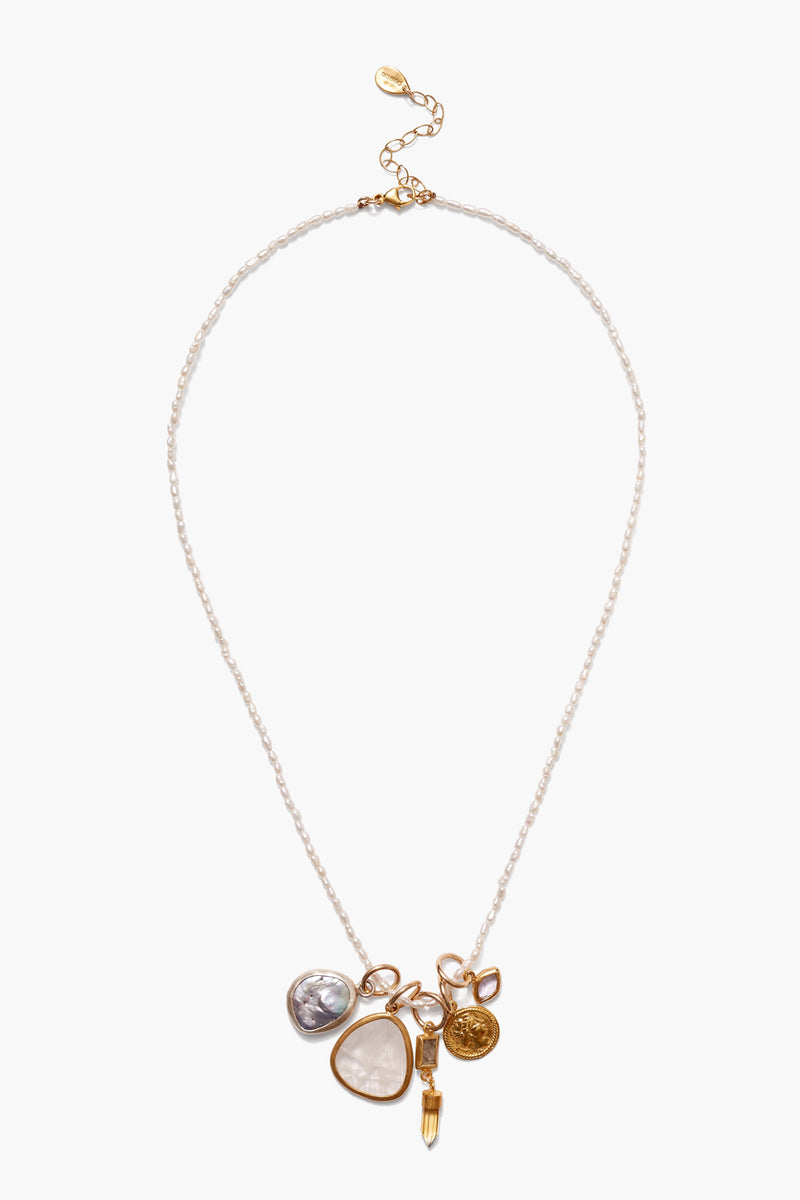 Hypatia Charm Necklace White Pearl Mix