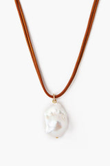 White Baroque Pearl on Leather Cord Necklace