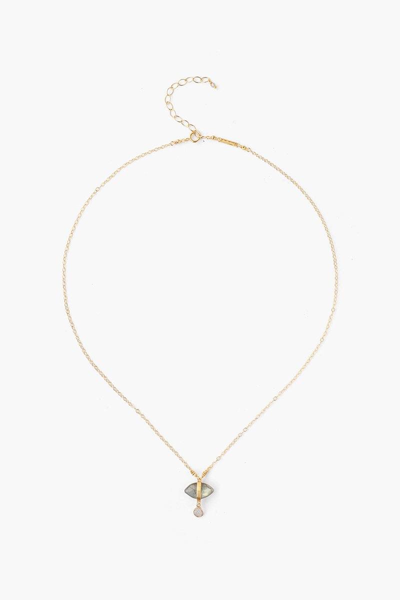 Labradorite Evil Eye and Sliced Diamond Charm Necklace