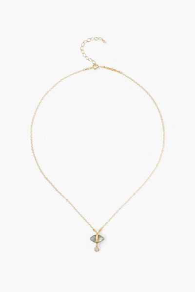 Labradorite Evil Eye and Sliced Diamond Charm Necklace