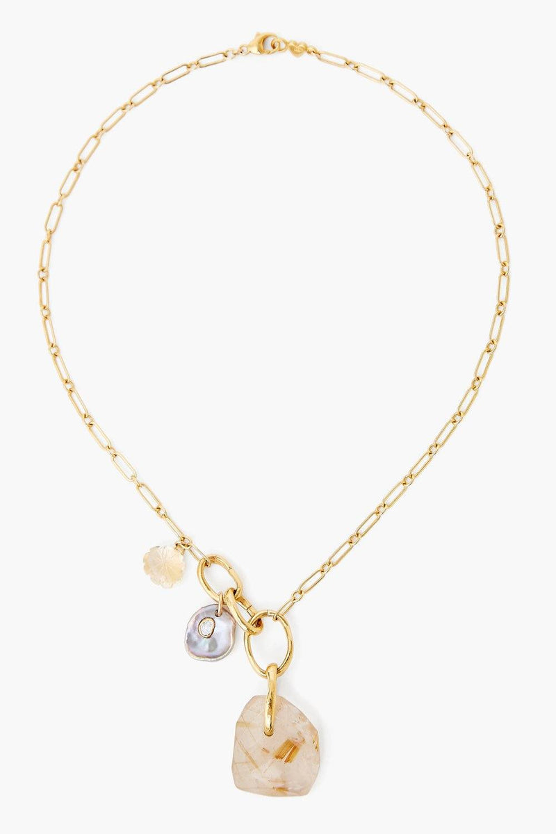 Rutilated Quartz and Sliced Diamond Voyage Necklace