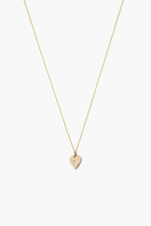 14k Gold Heart Necklace with Diamond Inlay