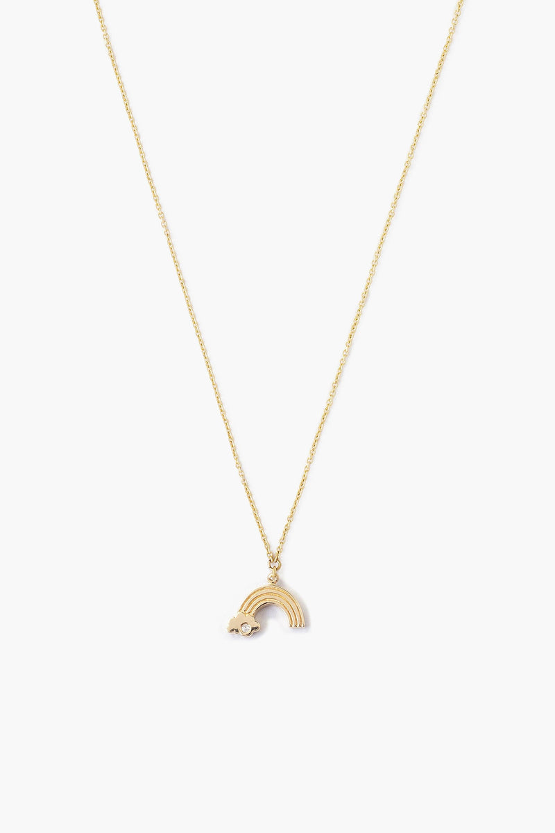 14k Gold Rainbow Necklace with Diamond Inlay