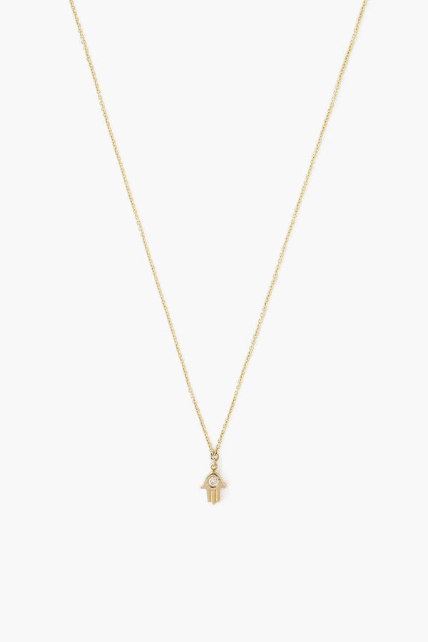 14k Gold Hamsa Necklace with Diamond Inlay