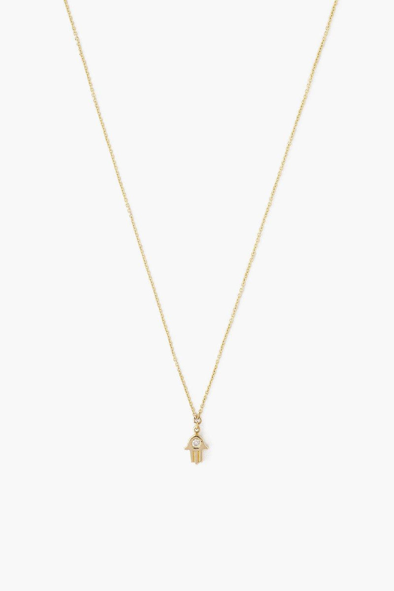 14k Gold Hamsa Necklace with Diamond Inlay
