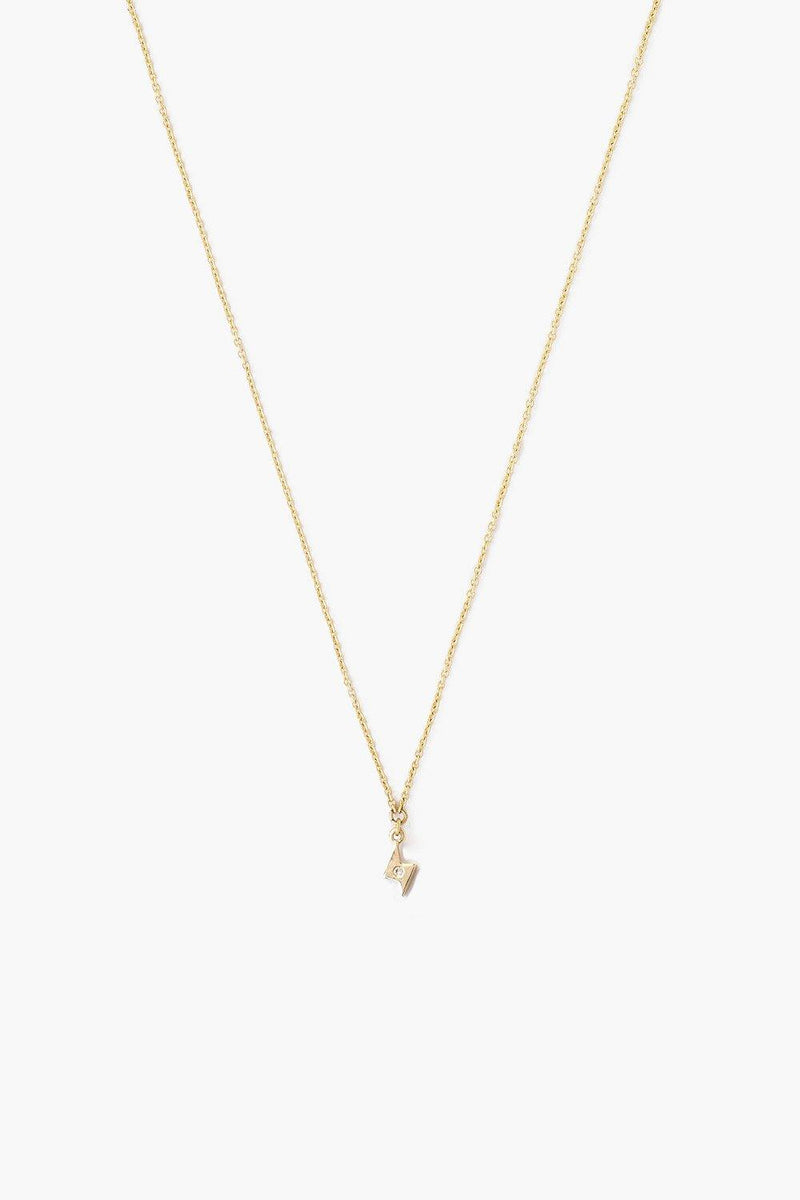 14k Gold Bolt Necklace with Diamond Inlay