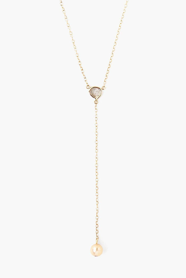 Sliced Champagne Diamond and Champagne Pearl Y Necklace