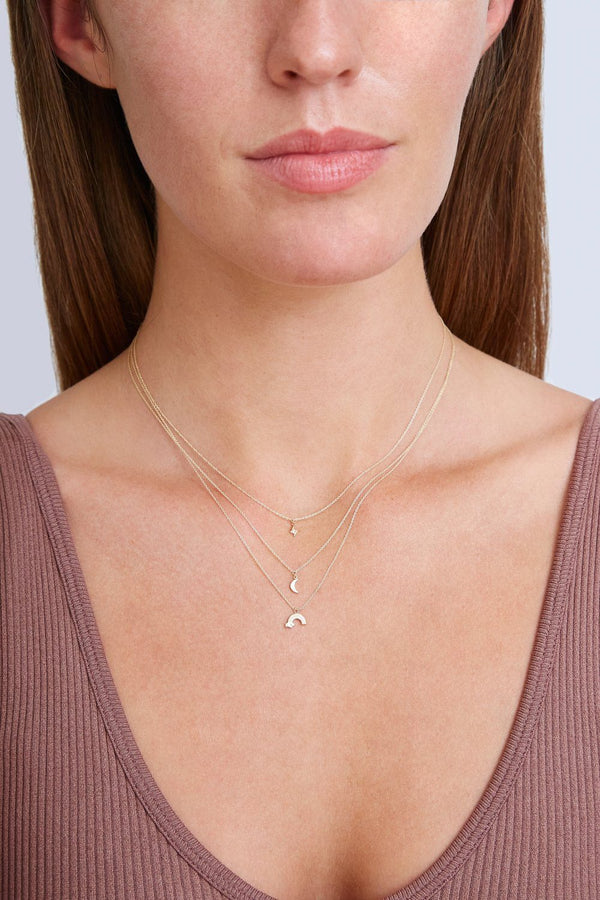 14k Gold Moon Necklace with Diamond Inlay