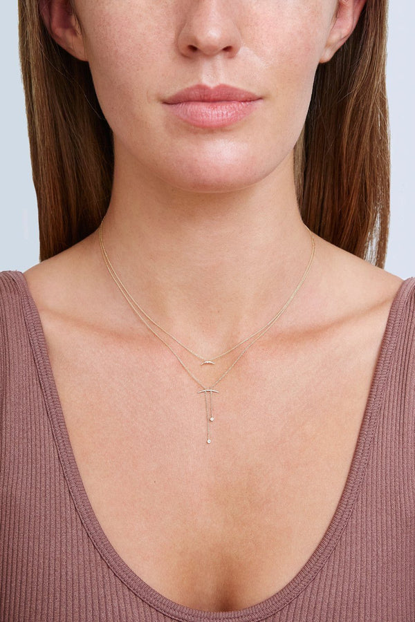 14k Gold Diamond Lariat Horn Necklace
