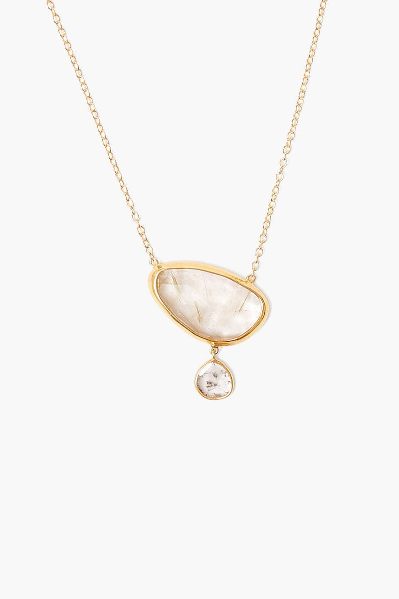 14k Quartz Diamond Drop Gold Cliff Necklace