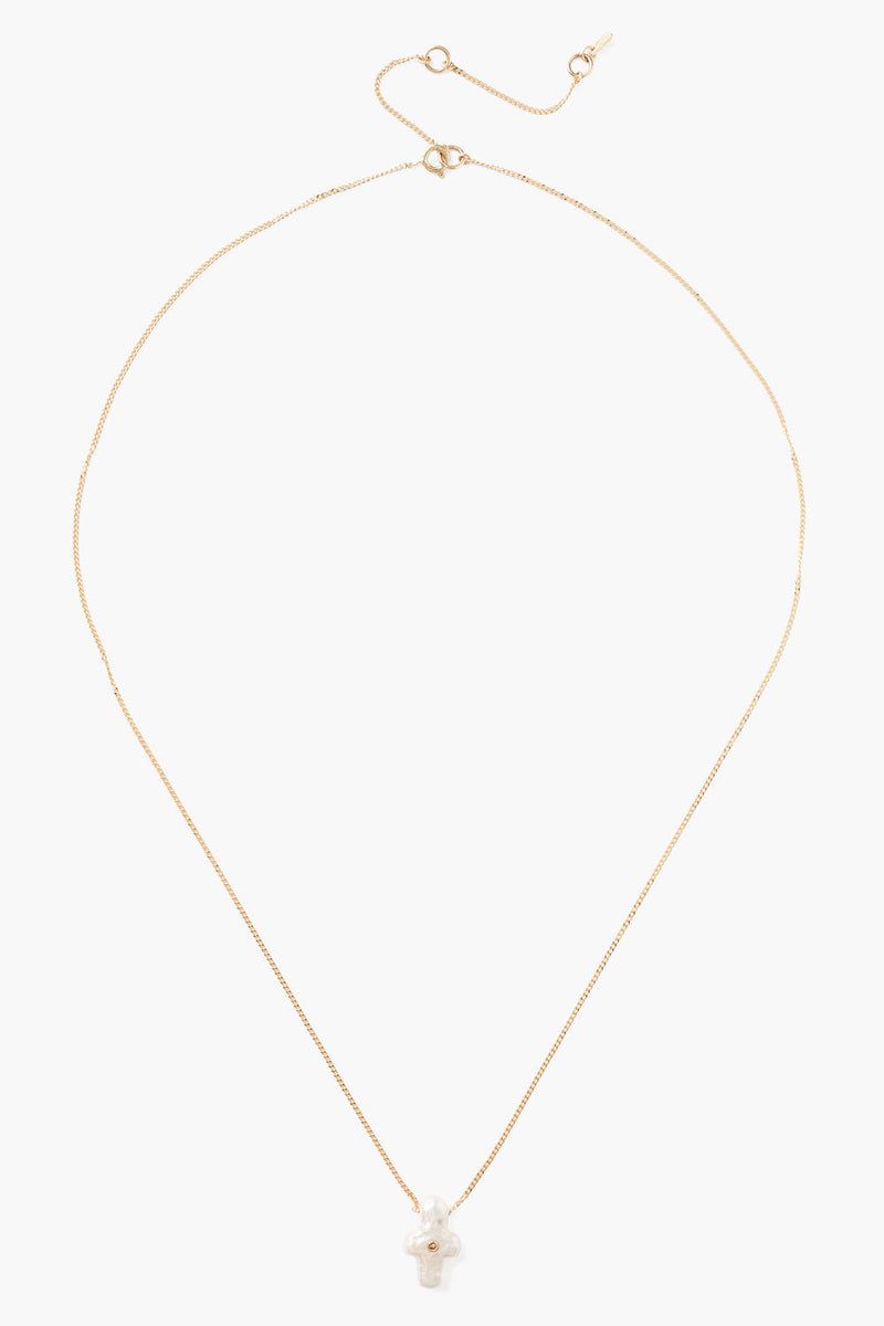 14k Gold & Pearl Playa Cross Necklace