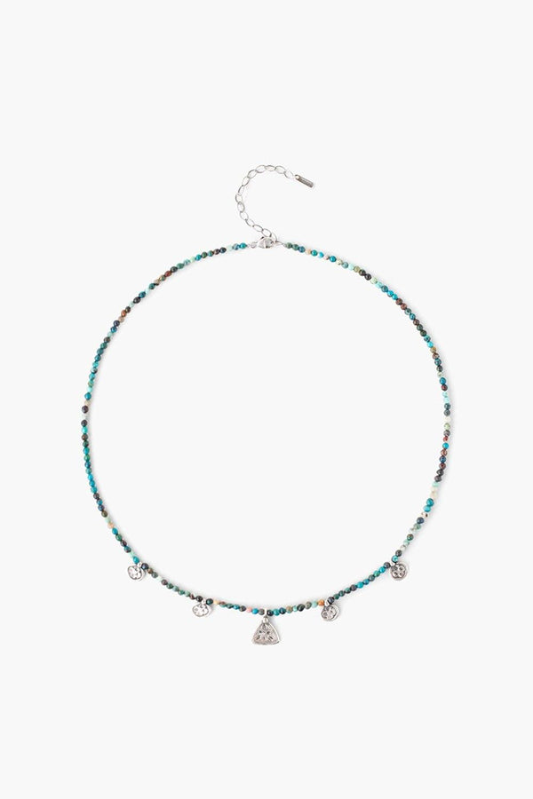 Chrysocolla Beaded Squash Blossom Charm Necklace