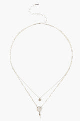 White Pearl Layered Silver Necklace