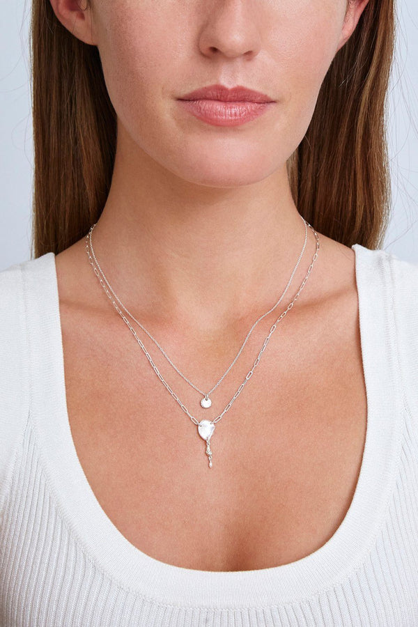 White Pearl Layered Silver Necklace