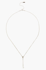 White Pearl and Diamond Silver Lariat Necklace