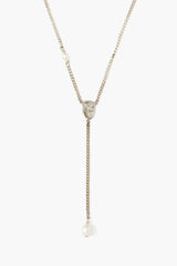 White Pearl and Diamond Silver Lariat Necklace