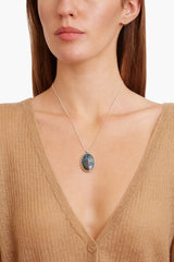 Azurite Silver Ball Chain Necklace