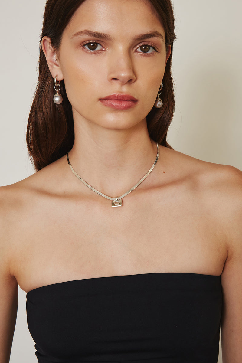 Green Amethyst Tab Herringbone Necklace