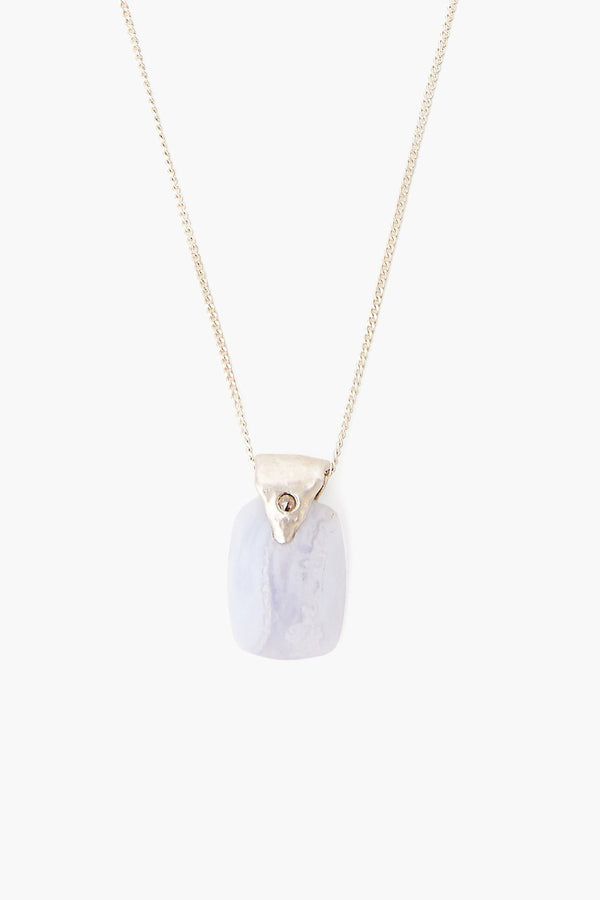 Blue Lace Agate and Diamond Bail Necklace