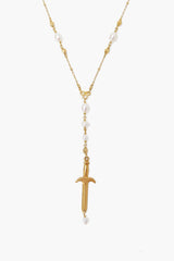 Gold Dagger and White Pearl Necklace