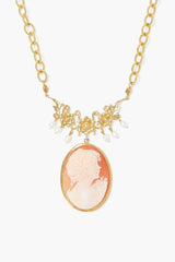 Pearl and Gold Flower Cameo Necklace