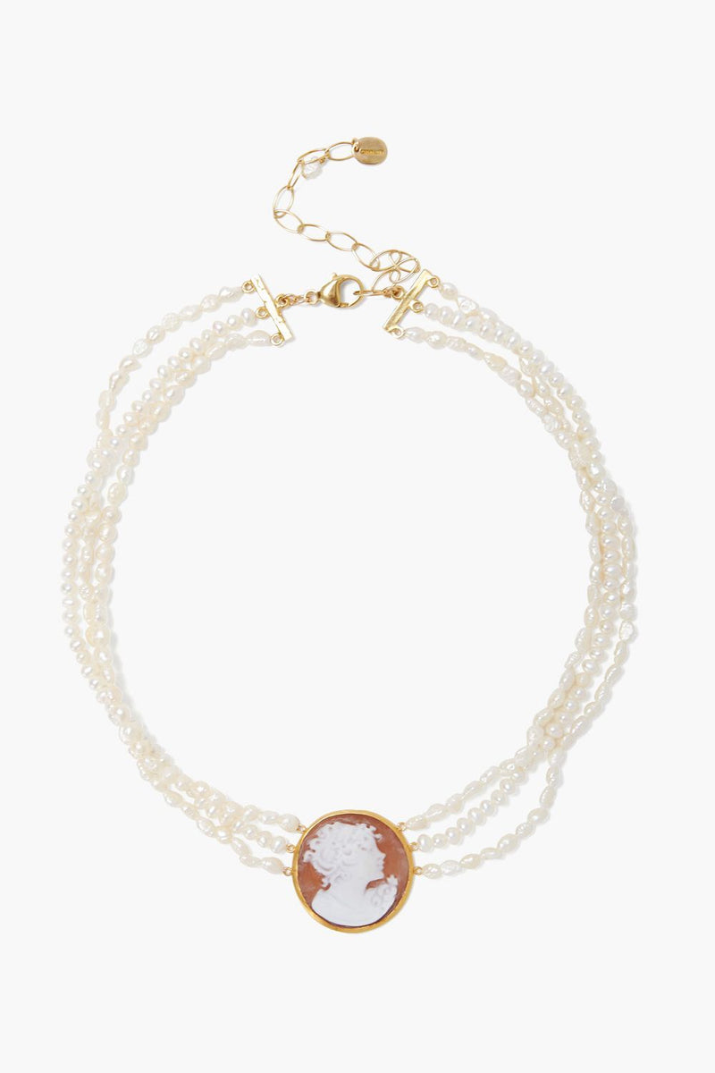 White Pearl Cameo Choker Necklace