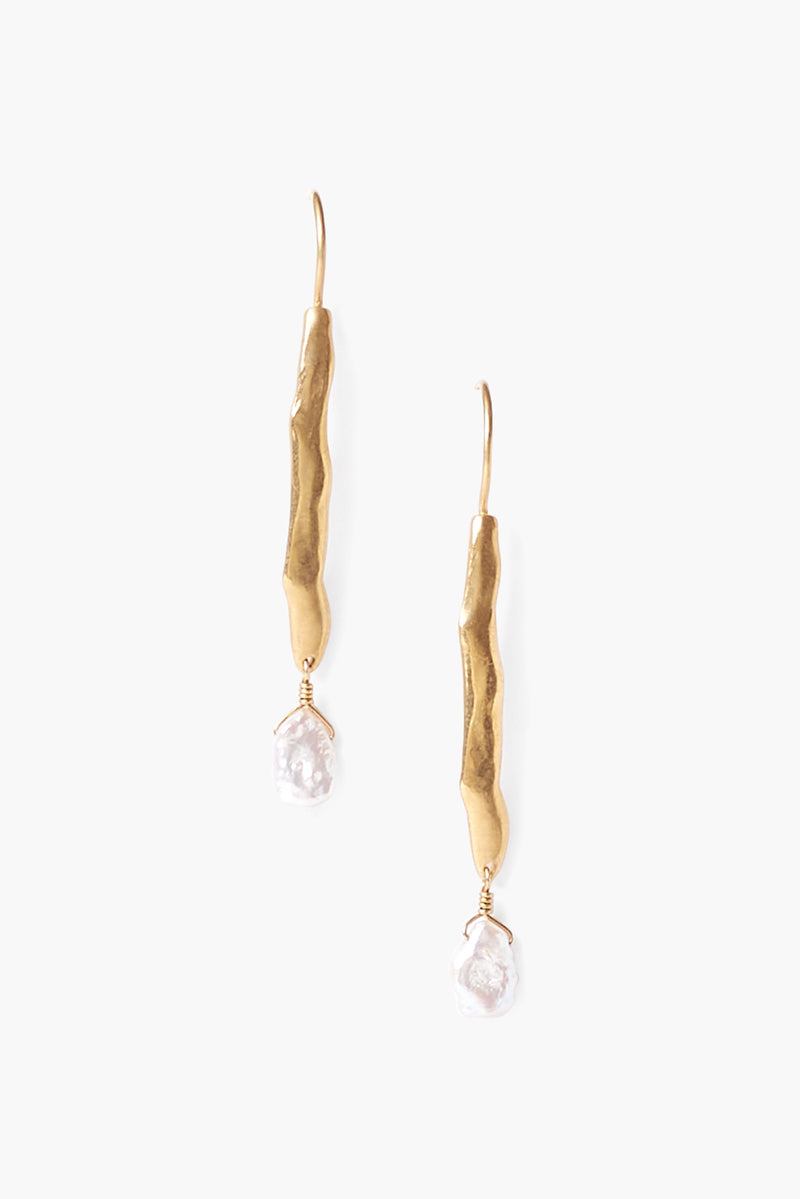 Gold Wave Pearl Drop Earrings by Chan Luu | Gold/White Pearl