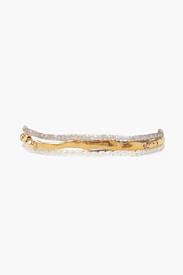 Gold Wave Triple Naked Wrap Bracelet Labradorite Mix