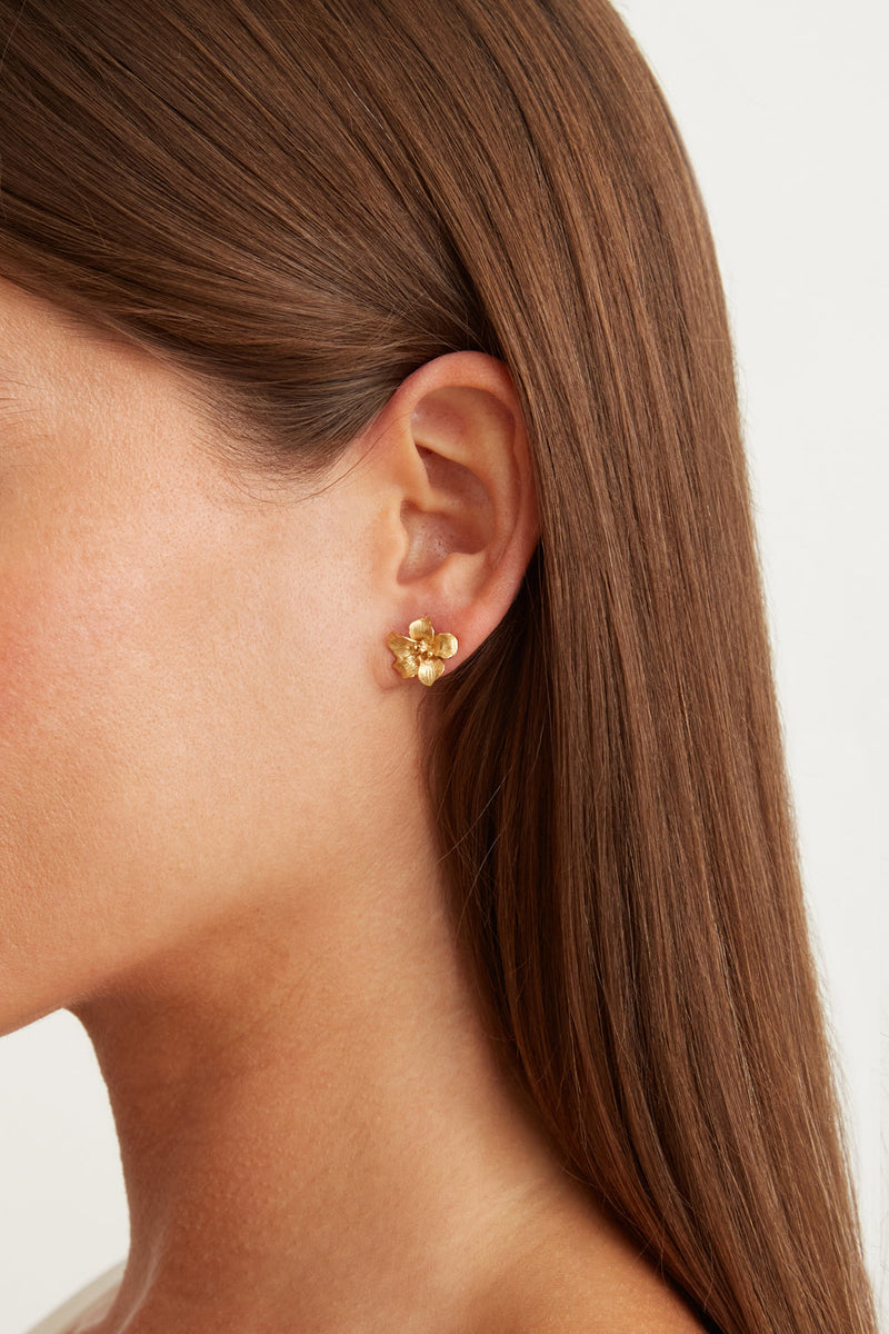 Gold Hibiscus Stud Earrings
