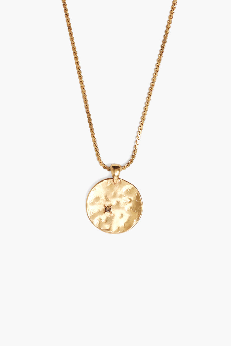 Diamond Gold Hammered Coin Necklace