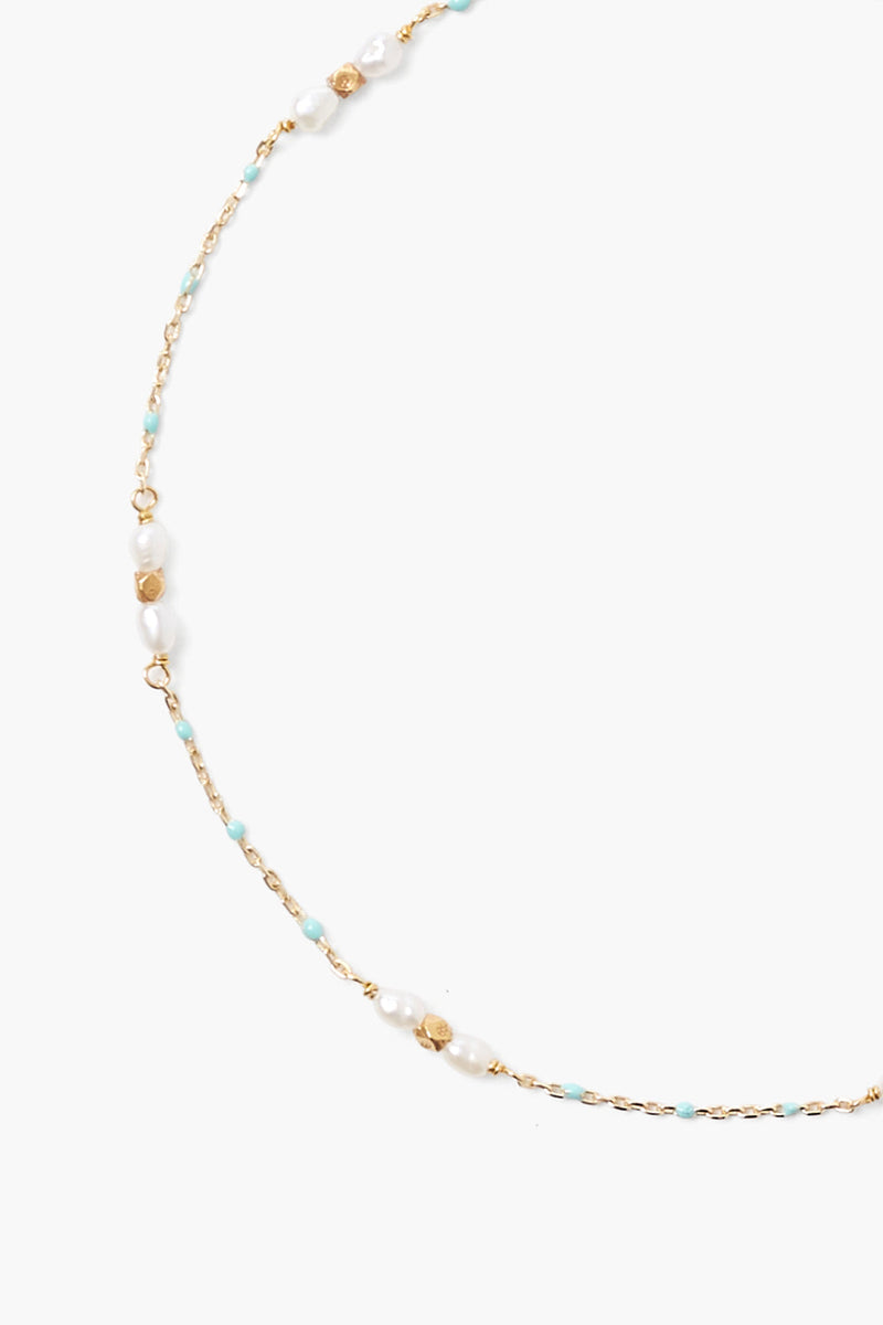 Pearl and Turquoise Enamel Bead Anklet