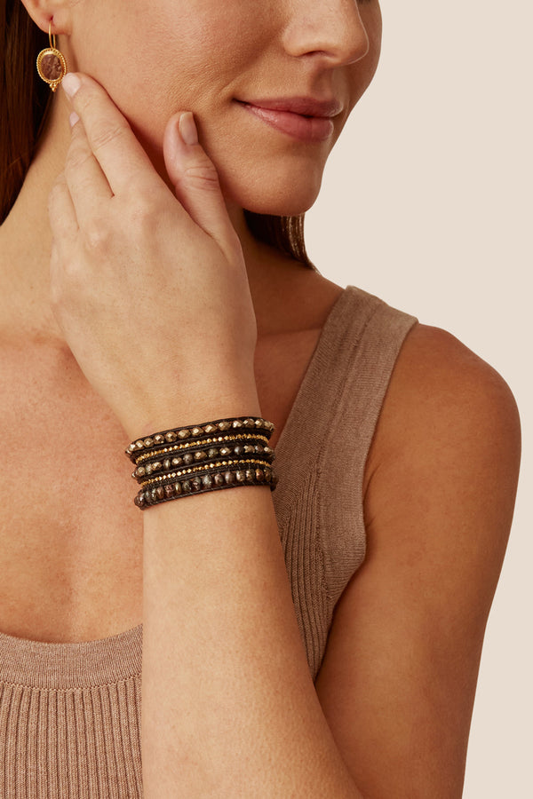 Pyrite Mix and Pearl Wrap Bracelet